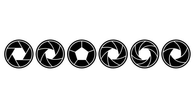 Camera aperture blades in various configurations with f stop, aperture