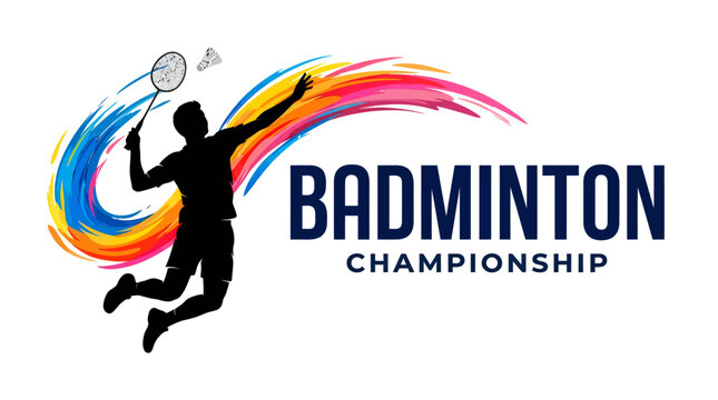 Dynamic badminton championship logo with silhouette of a player