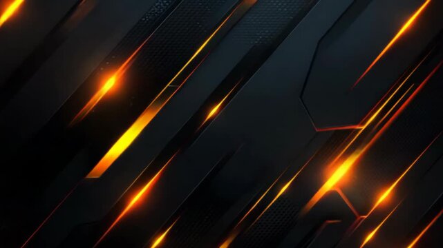 Futuristic black metal with gold neon light abstract background, dark cyber texture for technology, sci fi design, gaming, and modern digital concept.