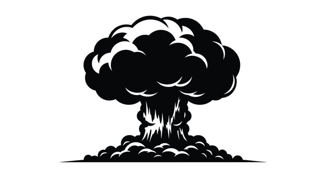 Atomic explosion graphic black and white nuclear blast illustration