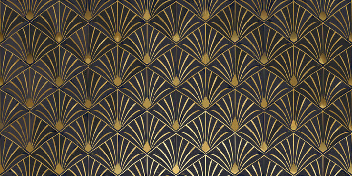 art deco fan shell pattern in gold and black