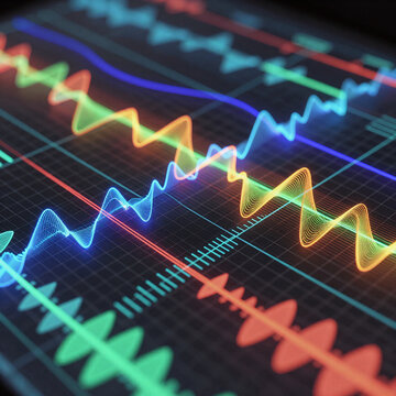 Sci-Fi Music Future. A 3D Illustration Showcasing An Alpha Digital Waveform Equalizer In A High-Tech, Futuristic Hud Design