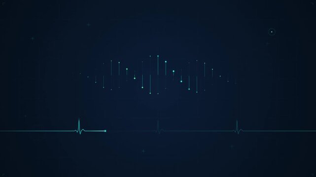 Abstract digital heartbeat graph showing scientific data analysis and technological health monitoring concept with sound waves