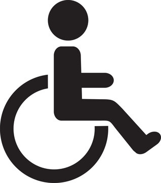 Physical or motor disability. Incapacity. Pictogram of a person in a wheelchair. Hand-drawn vector illustration.