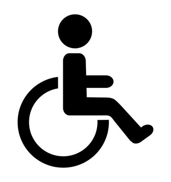 Physical or motor disability. Incapacity. Pictogram of a person in a wheelchair. Hand-drawn illustration.