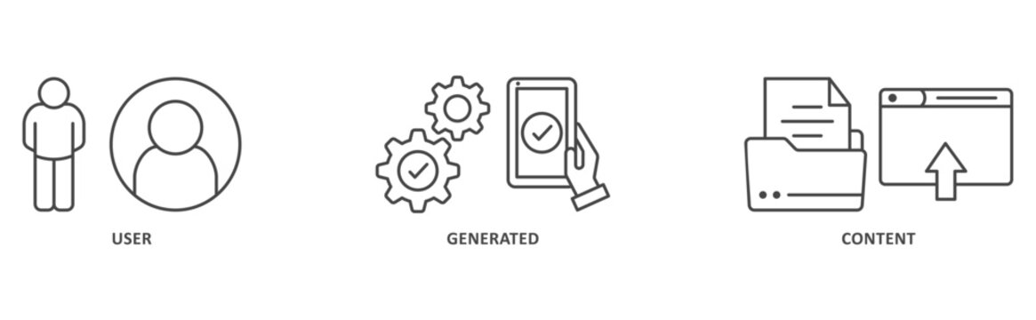 UGC banner web icon illustration with icon of user, generated, content