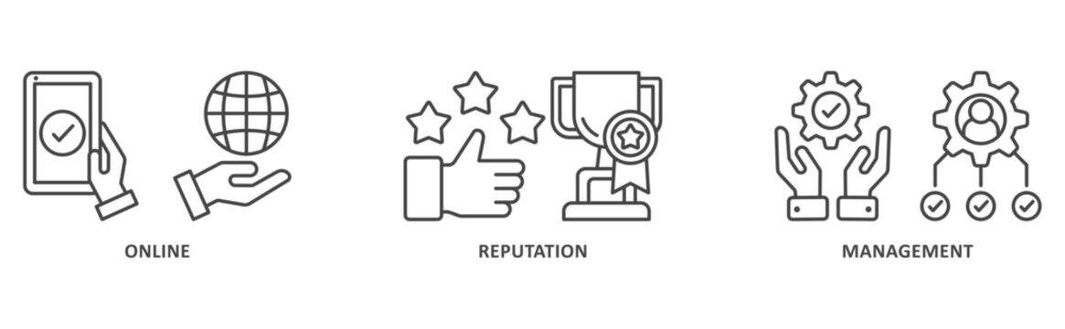 ORM banner web icon illustration with icon of online, reputation, management