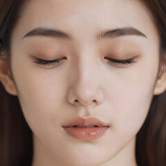 Fototapeta premium Kawaii Woman 20-25 Years. Closed-Eye Portrait Of A Beautiful Woman