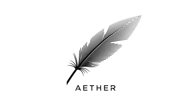 Aether feather logo design with elegant line art illustration