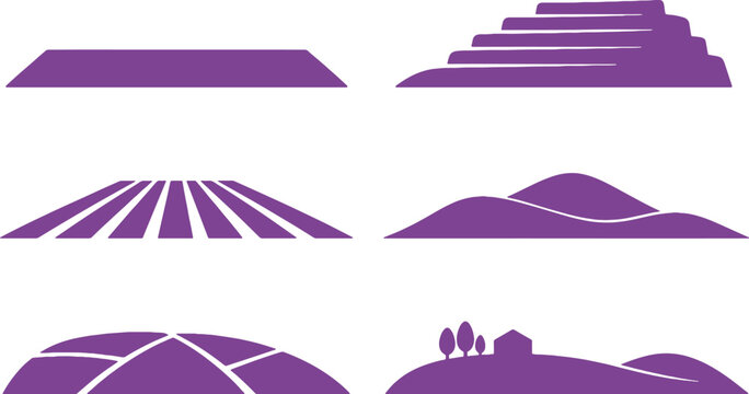 Agriculture Land Silhouette Set Black Vector Farmland Field Landscape Bundle
