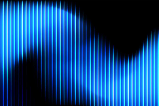Abstract neon blue glowing striped gradient flowing wave with futuristic optical light effect on dark digital background wallpaper