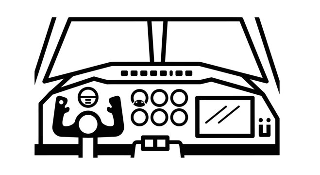 Airplane Cockpit Control Panel Icon with Pilot Silhouette