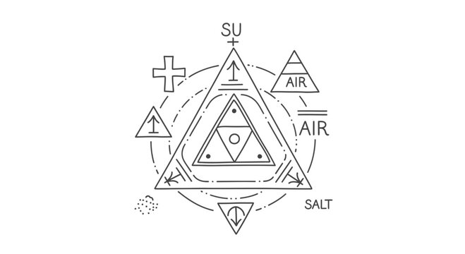 Alchemical Symbolism Diagram with Geometric Shapes and Elements