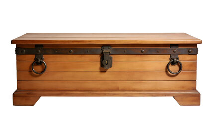 Fototapeta premium Rustic Wooden Storage Chest with Vintage Metal Hardware, Iron Handles Isolated on Transparent