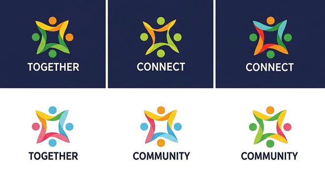 Colorful human figures logo designs representing connection and community.