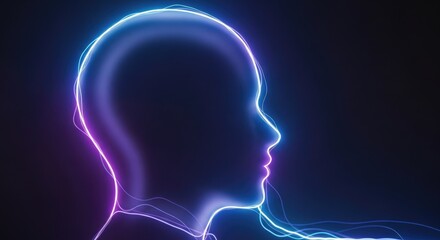 Obraz premium Abstract Neon Silhouette of Human Head with Glowing Outline.