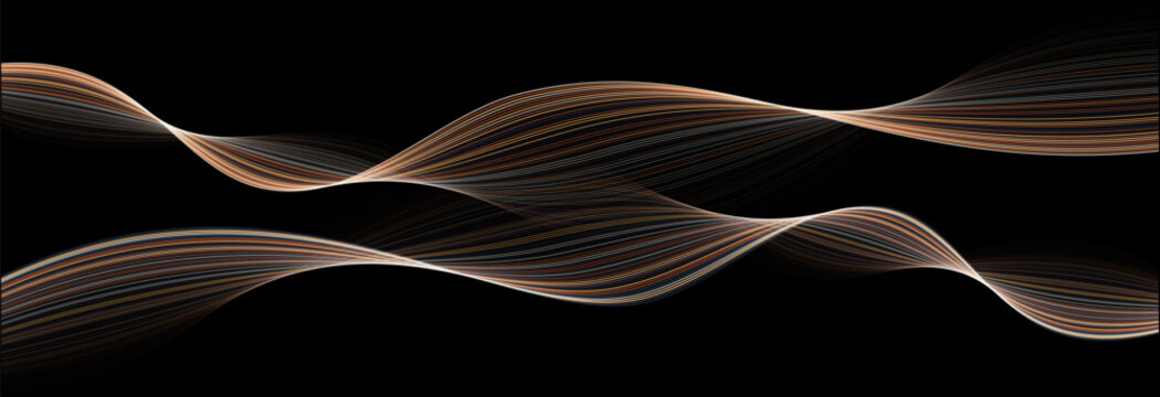 Vector abstract flowing lines with copper and gold gradient on black background for premium technology digital artificial intelligence and luxury data science concept