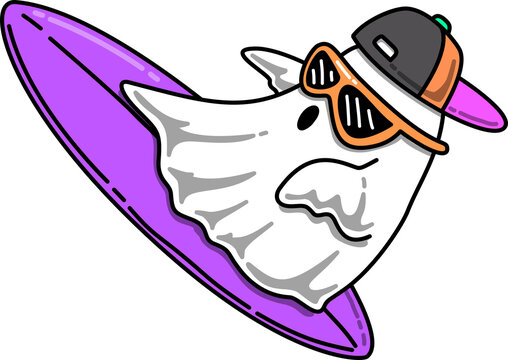 Summer Ghost Surfing on a Surfboard Cartoon