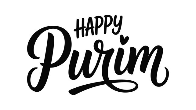 Black handwritten happy purim greeting with decorative text and star white calligraphy