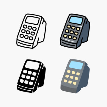 Hand Drawn POS Terminal Icon Set &ndash; Card Payment Machine Doodle Illustration (Outline & Filled)