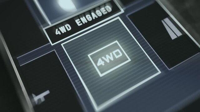 Four-wheel-drive mode is activated as the user taps the 4WD icon