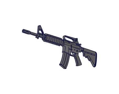 Illustration of an M4 Carbine Assault Rifle, Modern Military Firearm Design Isolated on White Background for Tactical and Gaming