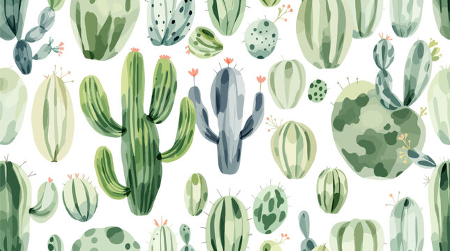 Cute Cactus Watercolor Illustration Featuring Whimsical Desert Plants and Warm Tones