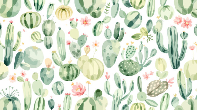 Watercolor Cactus Fantasy With Soft Desert Greens and Pastel Botanical Charm