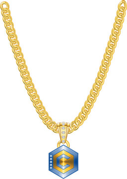 Halskette aus Gold mit einem Cryptow&auml;hrungssymbol Cronos als Anh&auml;nger aus Gold mit Diamanten
