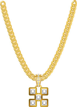Halskette aus Gold mit einem Cryptow&auml;hrungssymbol OKB als Anh&auml;nger aus Gold mit Diamanten