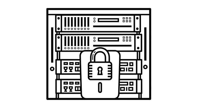 Secure Server Rack Icon with Padlock Symbol