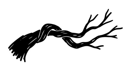 Fototapeta premium Abstract twisted branch silhouette, hand-drawn style, isolated on white background