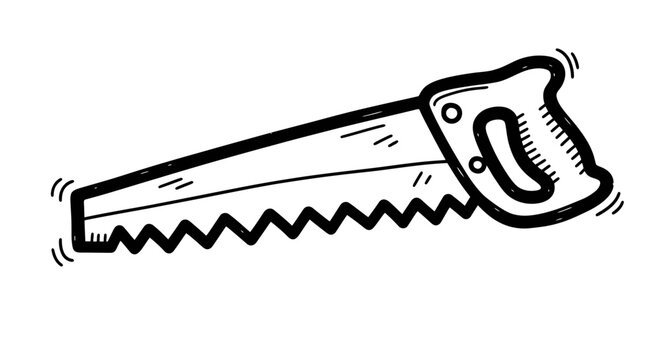 Hand Saw Sketch Isolated on White Background, DIY Tool Illustration
