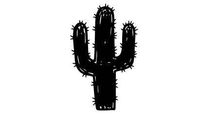 Hand-drawn black cactus silhouette on white background, minimalist desert plant icon © Labib