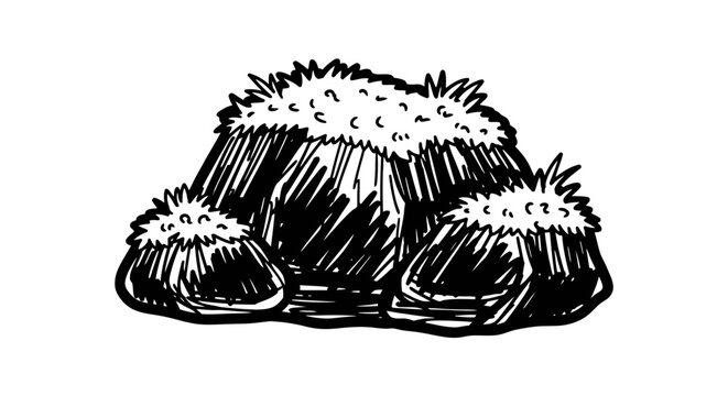 Stylized Haystacks Illustration, Rural Farm Harvest Concept