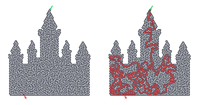 Honeycomb topology castle maze illustration