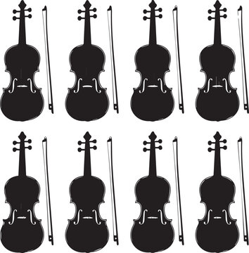 Set of four violins in black and white illustration Vector