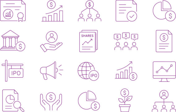 Equity Financing Icon Collection Minimalist Investor Funding And Capital Investment Vector Set