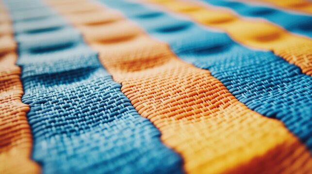 Bright orange and blue stripes create a textured fabric pattern.