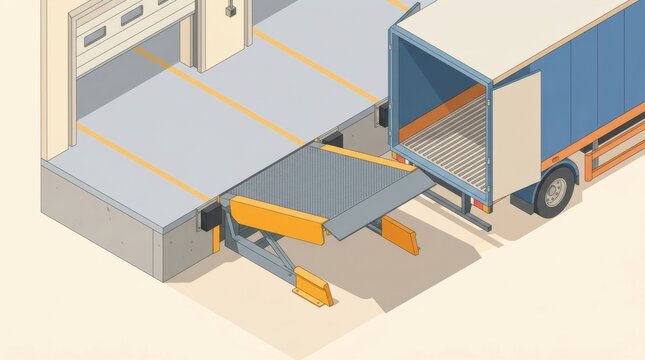 A dock plate connecting a truck to a loading dock for moving goods. The scene is from a logistics location.