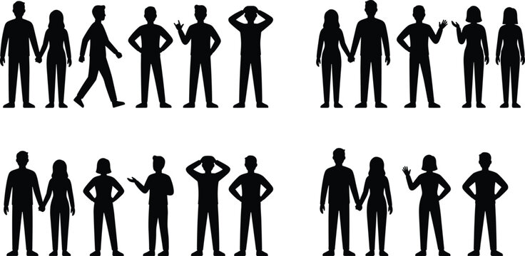 Black silhouette of people in various poses and gestures black silhouettes people human figures desi
