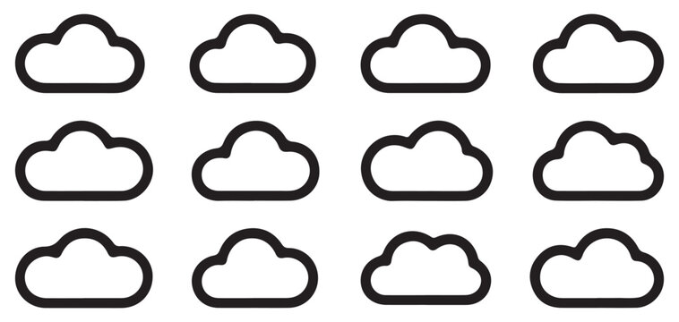 Set of thin line cloud illustrations for weather interface  vector illustration eps 10