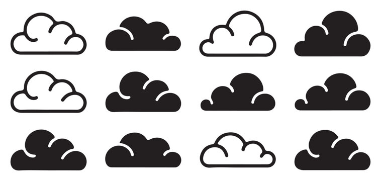 Set of thin line cloud illustrations for weather interface  vector illustration eps 10