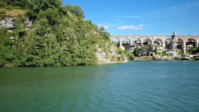 View of Saint Nazaire en Royans and the aqueduct, France