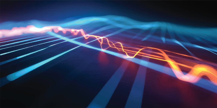 Abstract blue digital heartbeat graph with glowing medical technology lines and futuristic data pulse background
