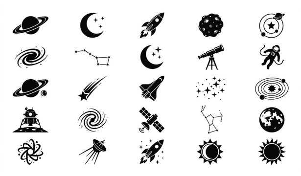 Premium celestial astronomy icon collection vector isolated on white background