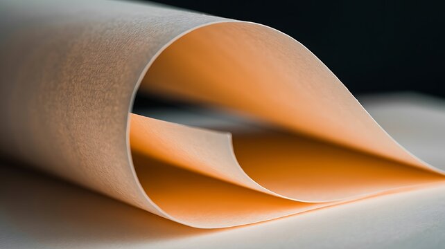 Roll of brown paper unrolled on a white surface with a black background