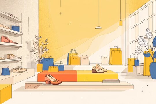 Minimal online shopping retail display illustration with seasonal geometric branding style