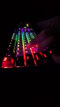 FPS video gaming action on keyboard dynamic vertical view
