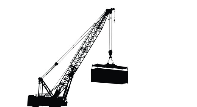 Tower crane with suspended load black silhouette